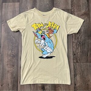 Tom & Jerry Graphic Short Sleeve T-Shirt Womens size S Beige Tan